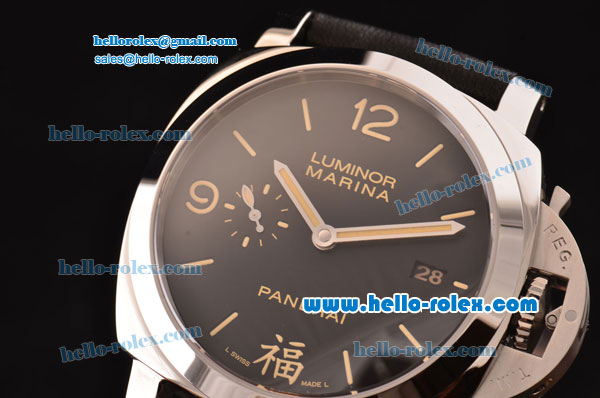 Panerai Luminor Marina Fu Swiss Valjoux 7750-CHG Automatic Steel Case with Yellow Stick Markers and Black Dial 1:1 Original - Click Image to Close